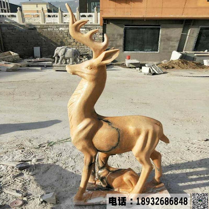 石雕晚霞红动物鹿雕塑.jpg